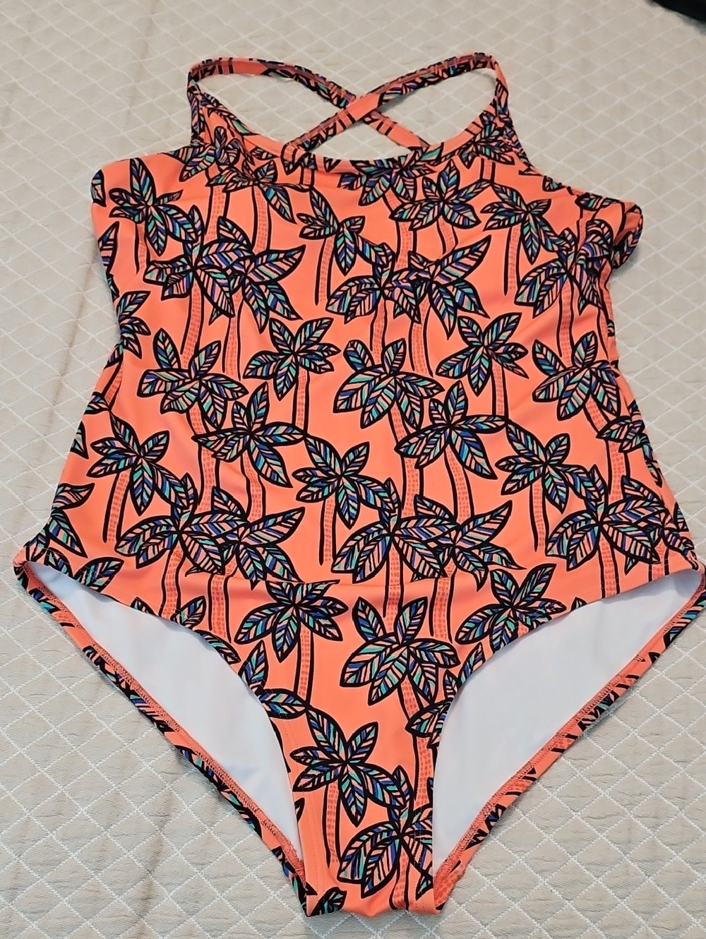Hanna Andersson Women’s Palm Trees One Piece Swimsuit Bathing Suit Size L